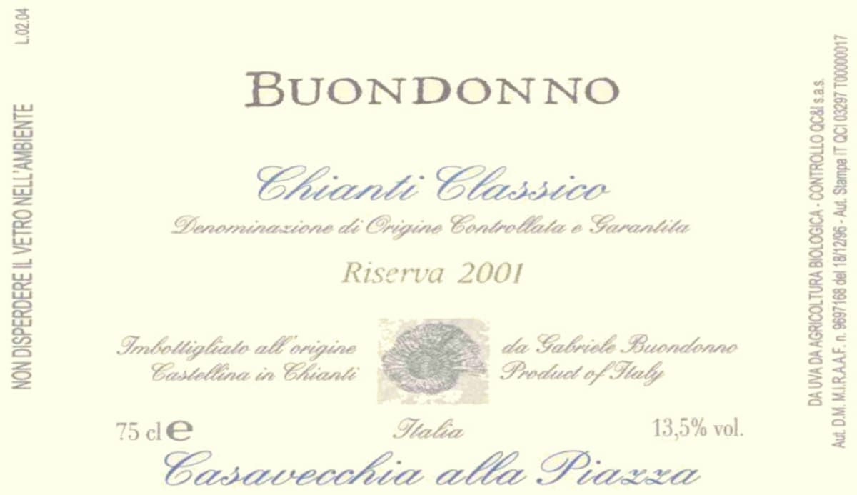 Azienda Agricola Casavecchia alla Piazza Chianti Classico Chianti Riserva 2001 Front Label