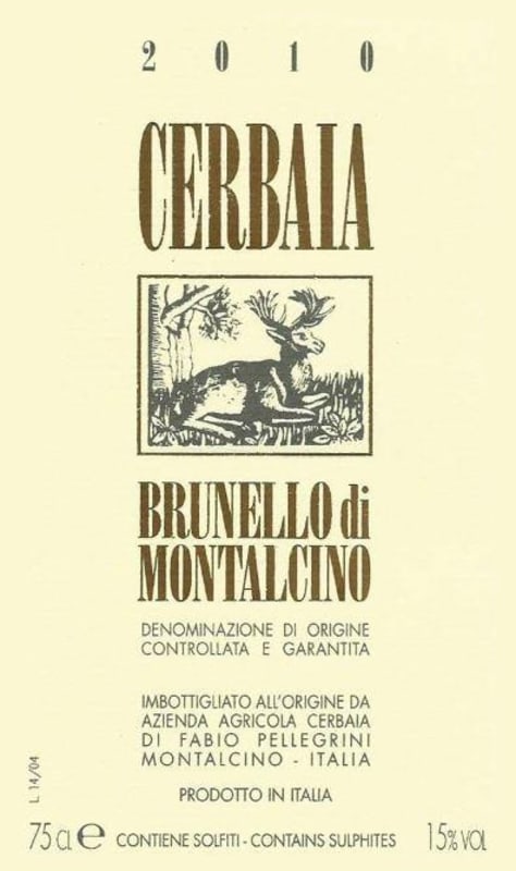Cerbaia Brunello di Montalcino 2010 Front Label