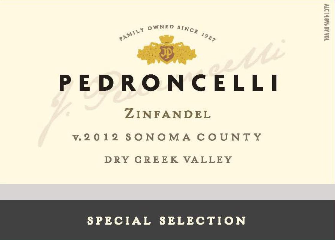 Pedroncelli Special Selection Zinfandel 2012 Front Label