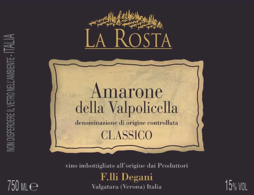 Degani Amarone della Valpolicella Classico La Rosta 2012 Front Label