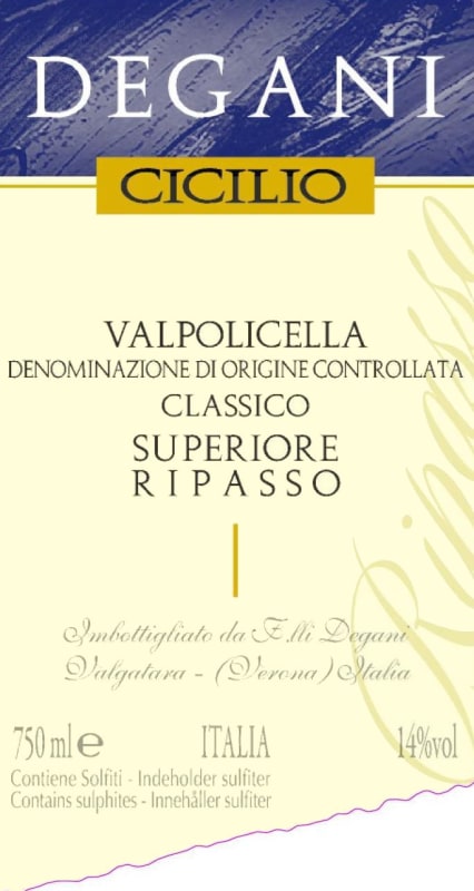 Degani Valpolicella Ripasso Classico Superiore Cicilio 2012 Front Label
