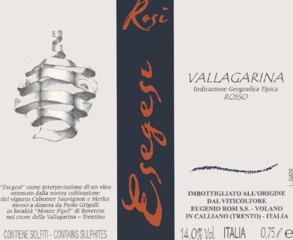 Azienda Agricola Eugenio Rosi Vallagarina Esegesi Rosso 2009 Front Label