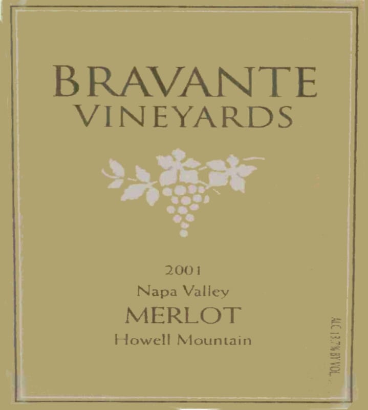 Bravante Vineyards Merlot 2001 Front Label