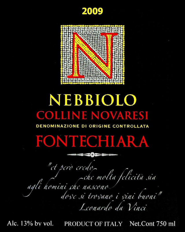 Azienda Agricola Fontechiara Colline Novaresi Nebbiolo 2009 Front Label