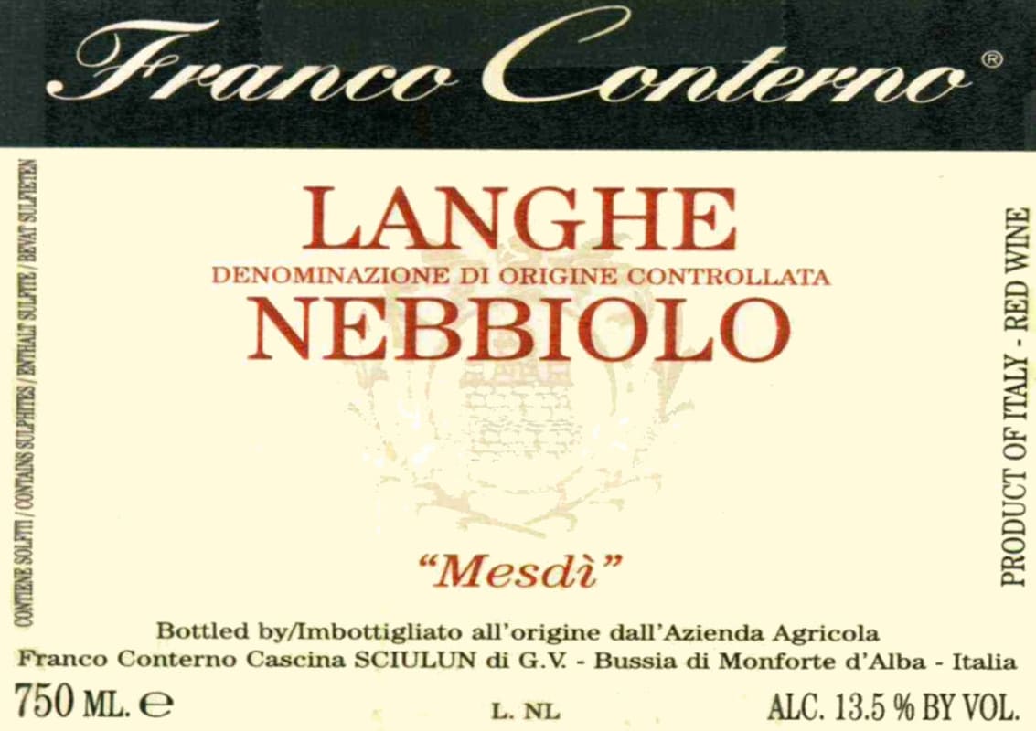 Azienda Agricola Franco Conterno Langhe Mesdi Nebbiolo 2013 Front Label