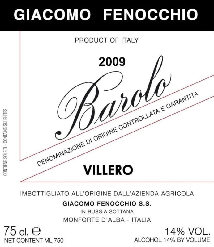 Giacomo Fenocchio Barolo Villero 2009 Front Label