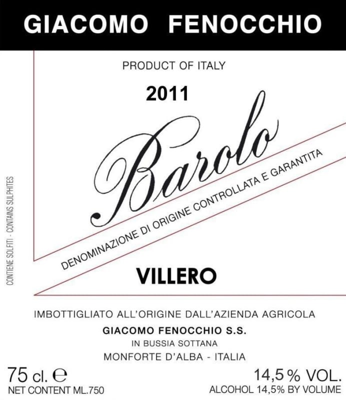Giacomo Fenocchio Barolo Villero 2011 Front Label