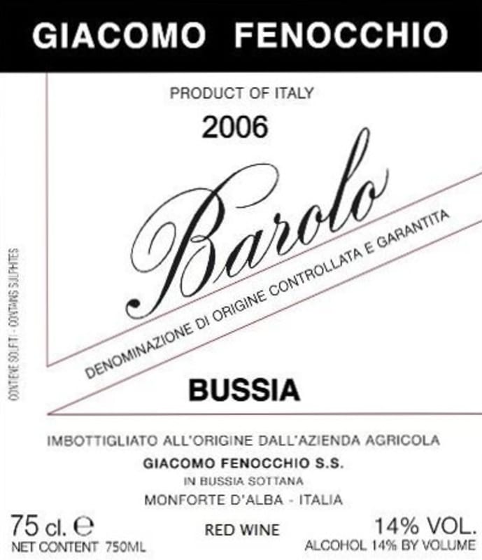 Giacomo Fenocchio Barolo Bussia 2006 Front Label