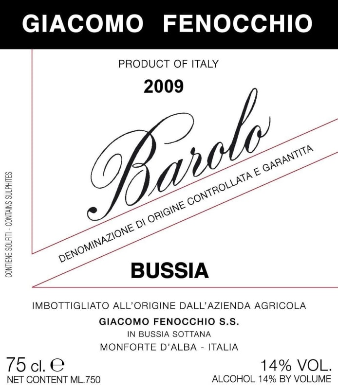 Giacomo Fenocchio Barolo Bussia 2009 Front Label