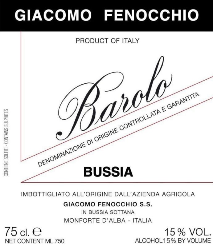 Giacomo Fenocchio Barolo Bussia 2012 Front Label