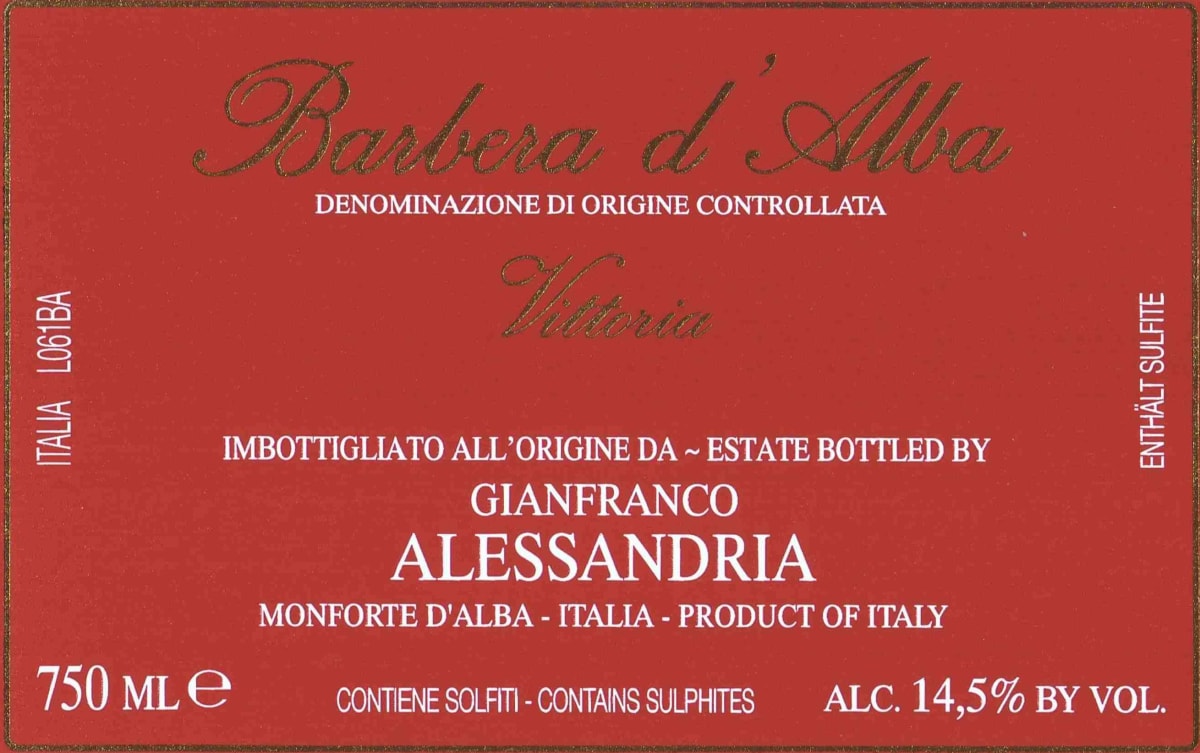 Gianfranco Alessandria Barbera d'Alba Vittoria 2009 Front Label
