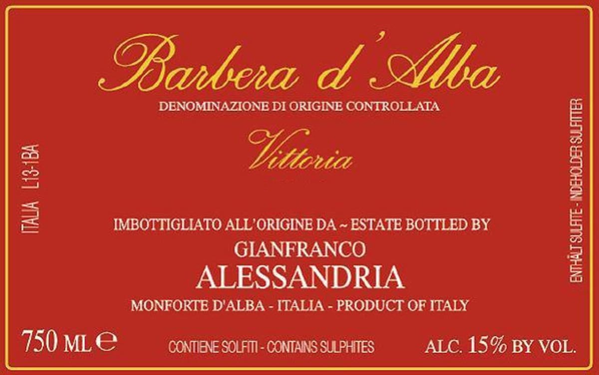 Gianfranco Alessandria Barbera d'Alba Vittoria 2013 Front Label