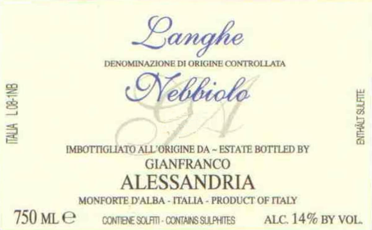 Gianfranco Alessandria Langhe Nebbiolo 2014 Front Label