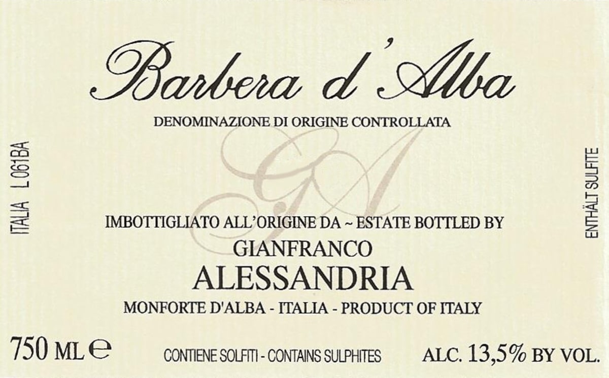 Gianfranco Alessandria Barbera d'Alba 2014 Front Label