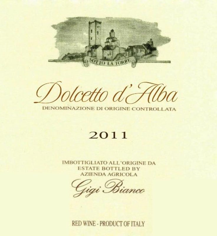 Azienda Agricola Gigi Bianco Dolcetto d'Alba 2011 Front Label