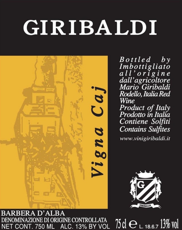 Azienda Giribaldi Barbera d'Alba Vigna Caj 2009 Front Label
