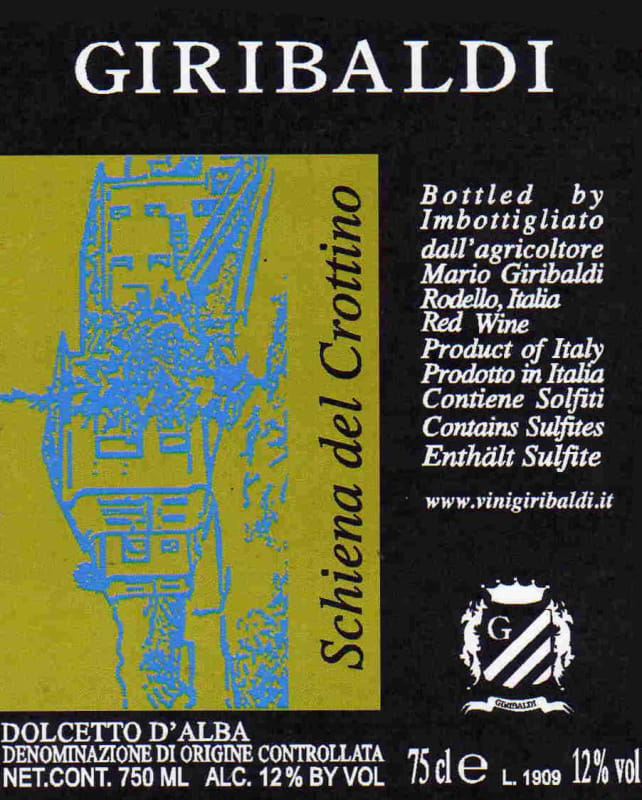 Azienda Giribaldi Dolcetto d'Alba Schiena del Crottino 2014 Front Label