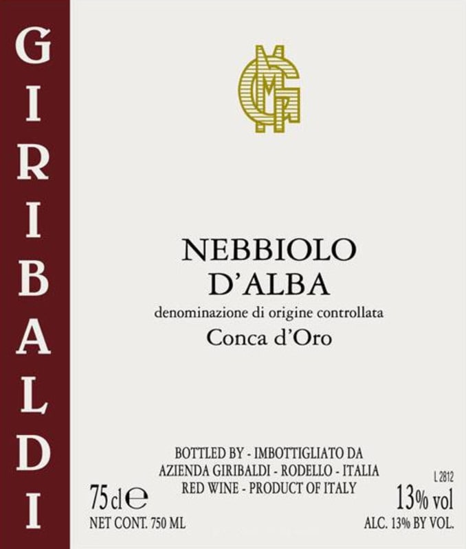Azienda Giribaldi Nebbiolo d'Alba Conca d'Oro 2013 Front Label