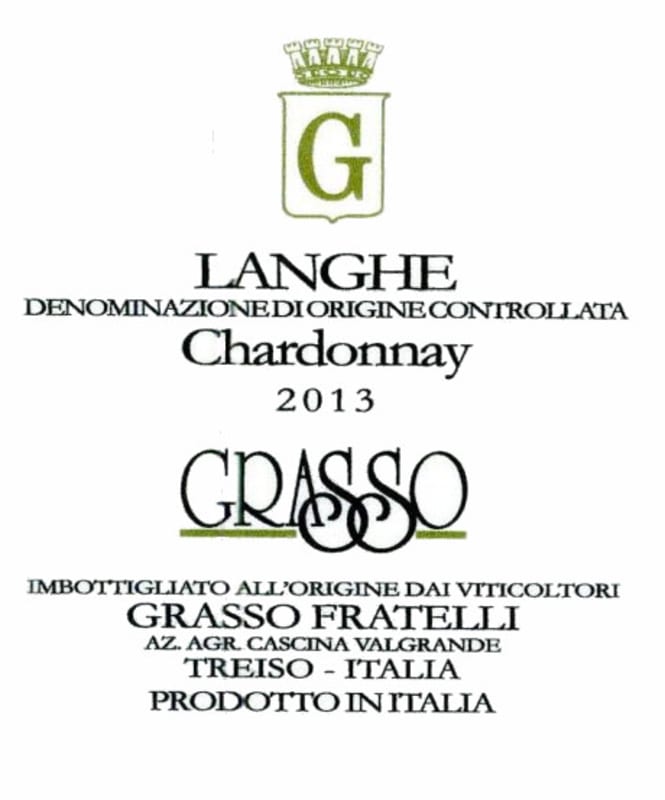 Grasso Fratelli Langhe Chardonnay 2013 Front Label