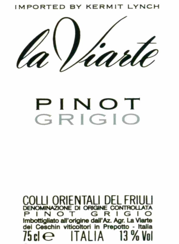 La Viarte Colli Orientali del Friuli Pinot Grigio 2011 Front Label