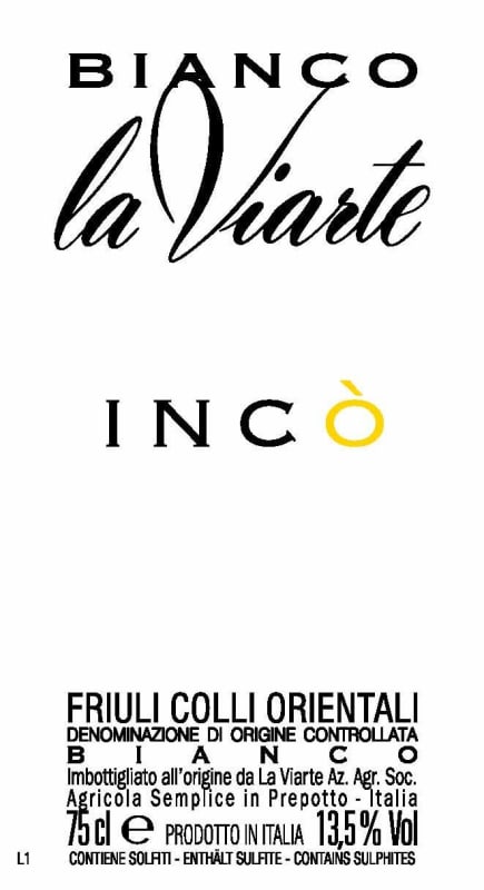 La Viarte Colli Orientali del Friuli Inco 2013 Front Label