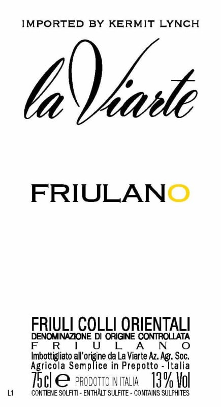 La Viarte Colli Orientali del Friuli Friulano 2014 Front Label