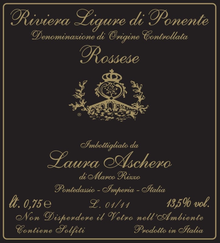 Laura Aschero Riviera Ligure di Ponente Rossese 2014 Front Label