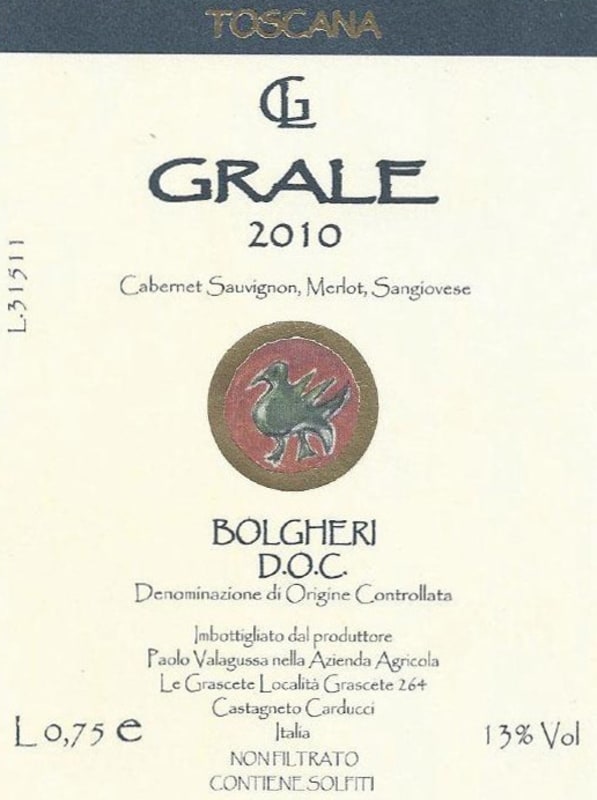 Azienda Agricola Le Grascete Bolgheri Grale 2010 Front Label