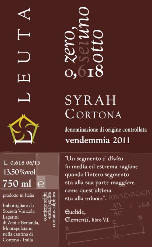Azienda Agricola Leuta 0618 Syrah 2011 Front Label