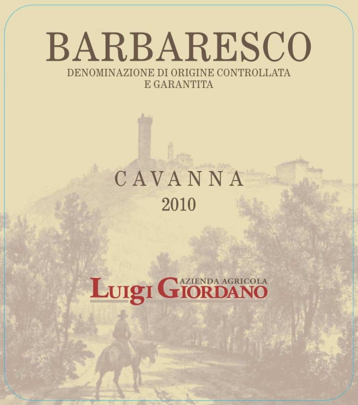 Luigi Giordano Barbaresco Cavana 2010 Front Label