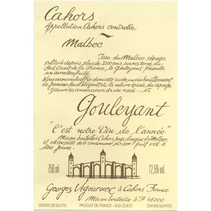 Georges Vigouroux Gouleyant Malbec 2015 Front Label