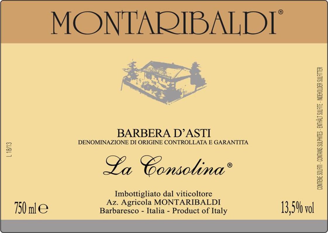 Montaribaldi Barbera d'Asti La Consolina 2013 Front Label