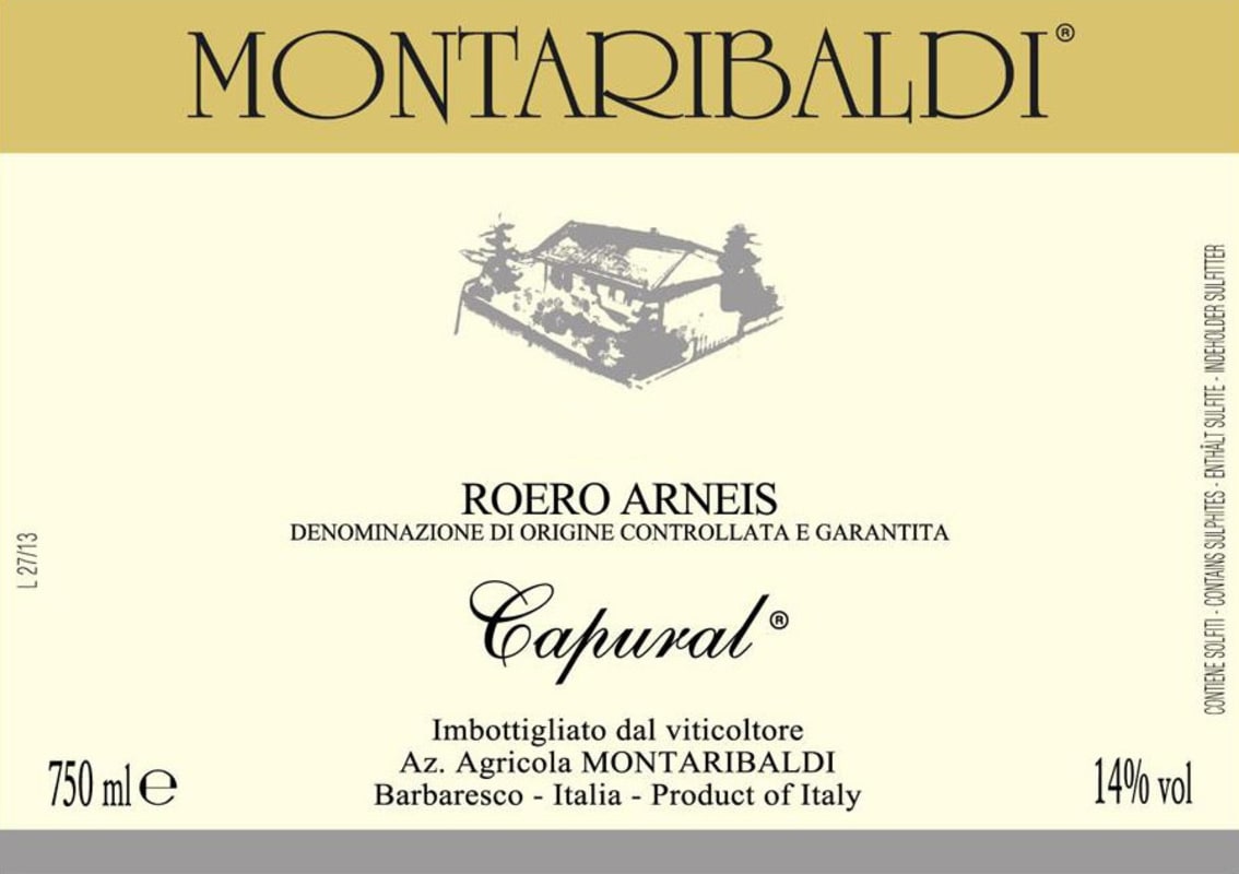 Montaribaldi Roero Arneis Capural 2015 Front Label