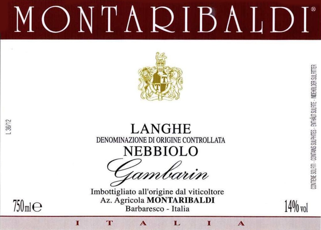 Montaribaldi Langhe Gambarin Nebbiolo 2013 Front Label