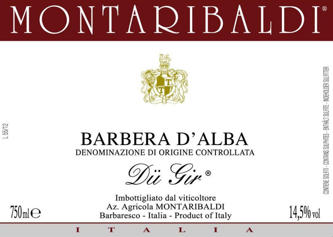 Montaribaldi Barbera d'Alba Du Gir 2011 Front Label