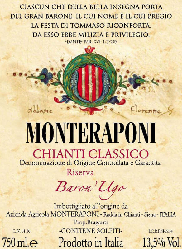 Monteraponi Chianti Classico Il Baron Ugo Riserva 2009 Front Label