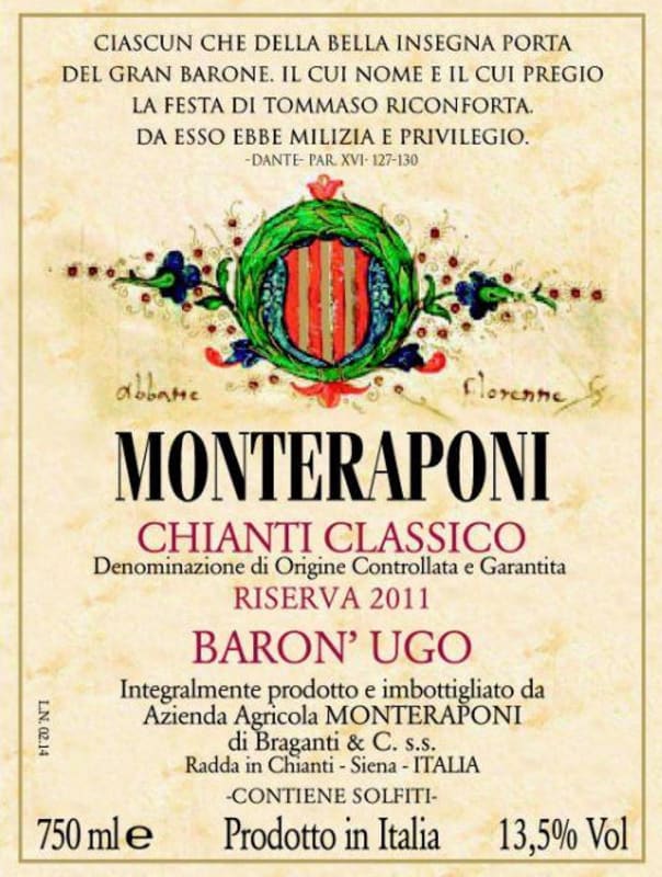 Monteraponi Chianti Classico Il Baron Ugo Riserva 2011 Front Label
