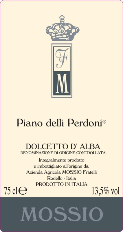 Mossio Dolcetto d'Alba Piano delli Perdoni 2013 Front Label