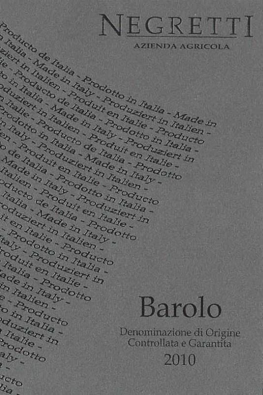 Negretti Barolo 2010 Front Label