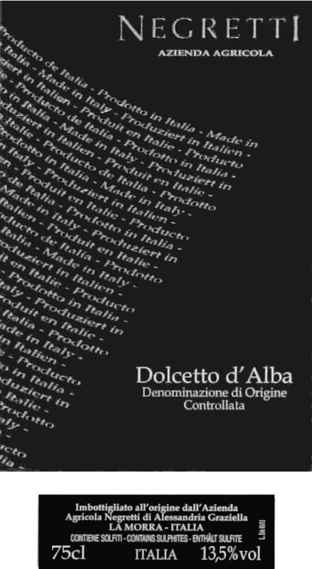 Negretti Dolcetto d'Alba 2013 Front Label