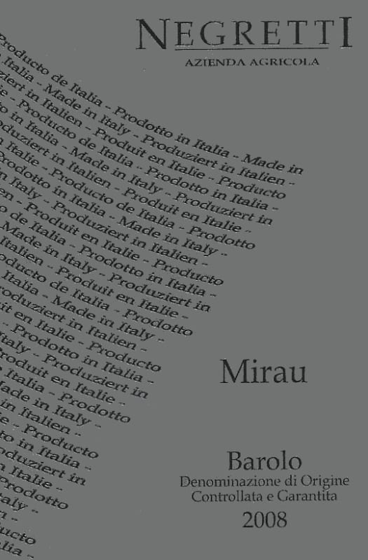 Negretti Barolo Mirau 2008 Front Label