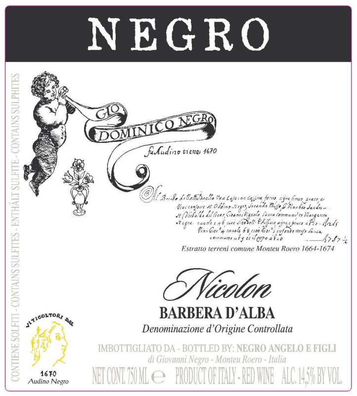 Azienda Agricola Negro Angelo e Figli Barbera d'Alba Nicolon 2010 Front Label