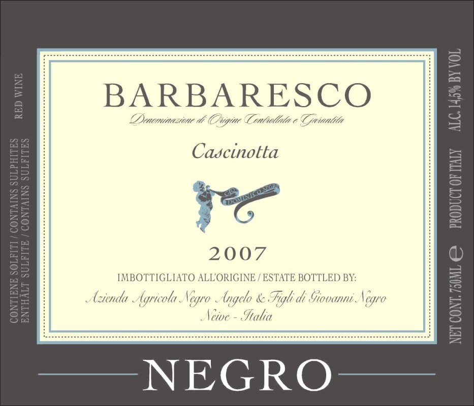 Azienda Agricola Negro Angelo e Figli Barbaresco Cascinotta 2007 Front Label
