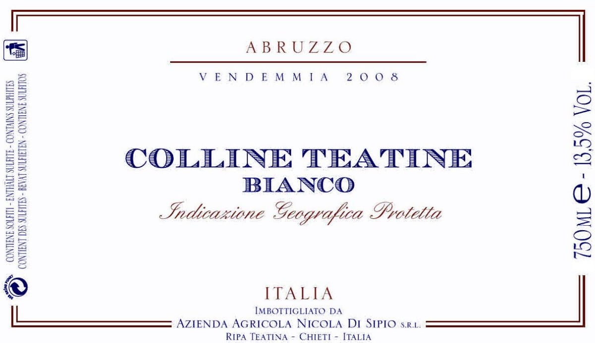 Azienda Agricola Nicola di Sipio Colline Teatine Bianco 2008 Front Label
