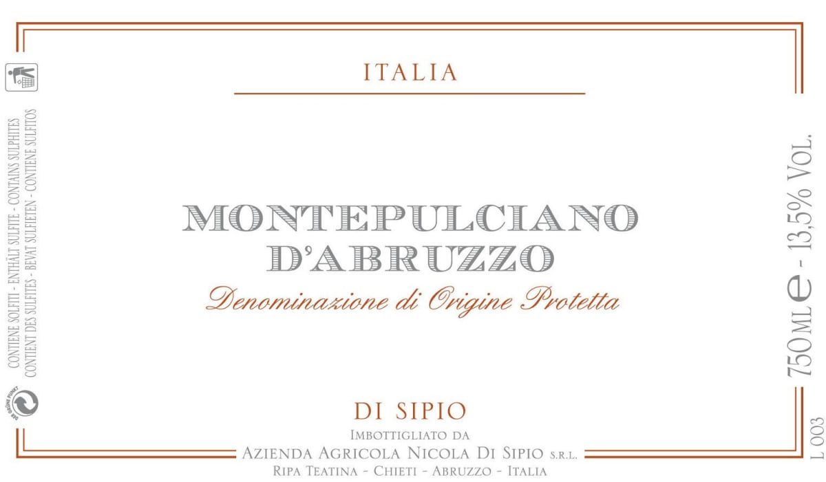 Azienda Agricola Nicola di Sipio Montepulciano d'Abruzzo 2013 Front Label
