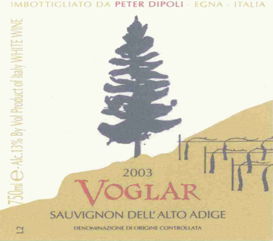 Peter Dipoli Voglar Sauvignon Blanc 2003 Front Label