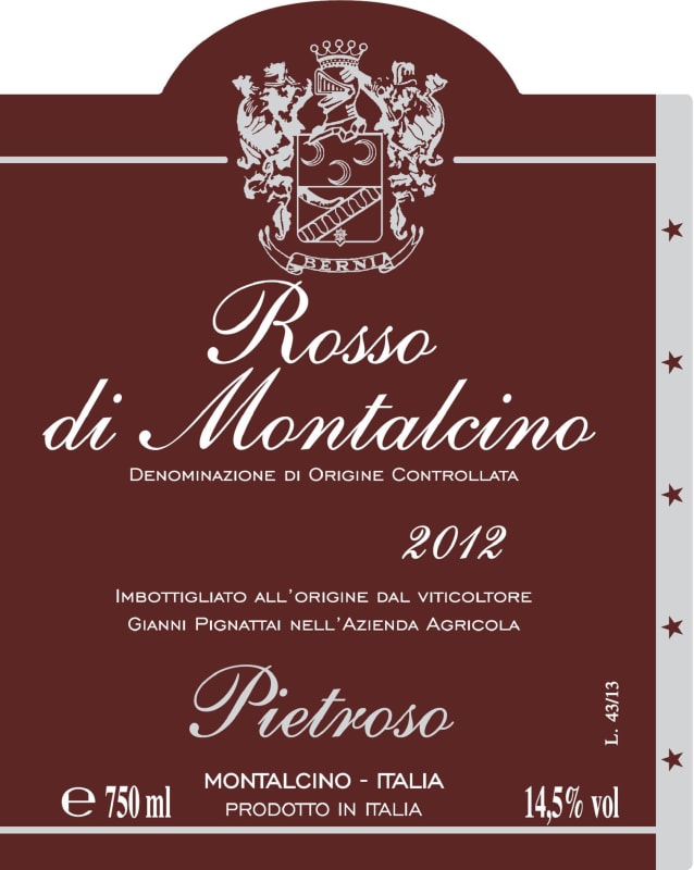 Pietroso Rosso di Montalcino 2012 Front Label