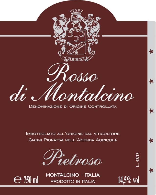 Pietroso Rosso di Montalcino 2014 Front Label