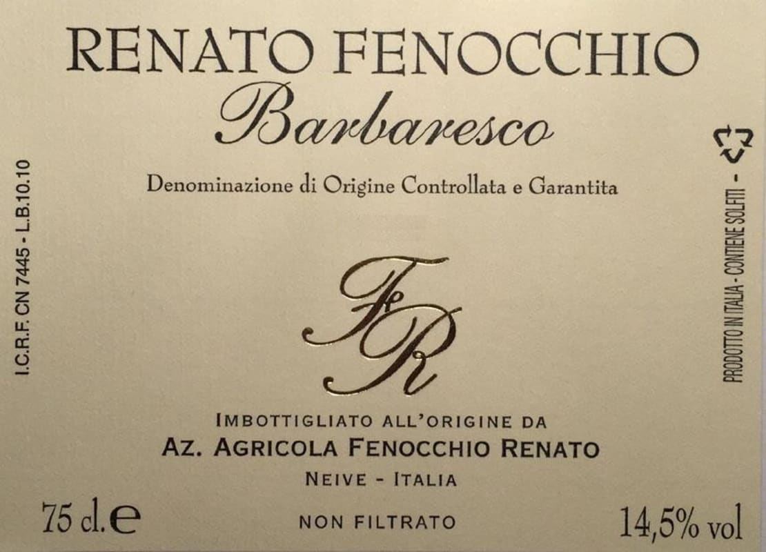 Renato Fenocchio Barbaresco 2012 Front Label