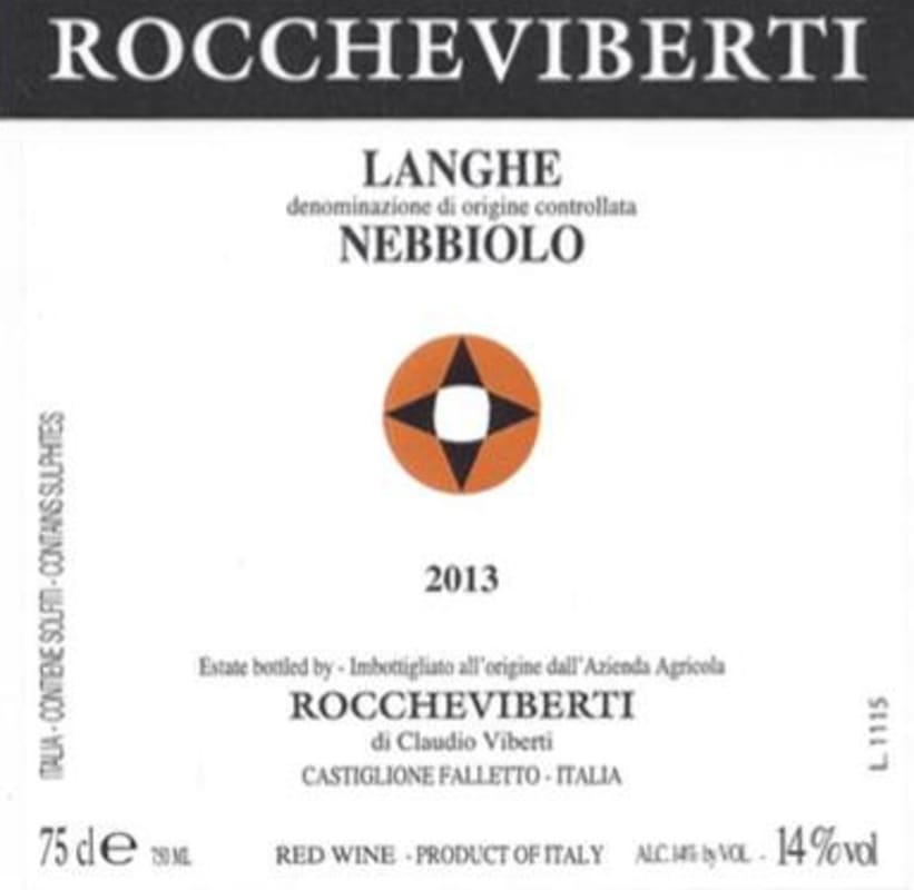 Roccheviberti Langhe Nebbiolo 2013 Front Label